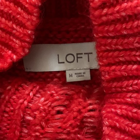LOFT Bright Red Mock Neck Cable Knit Sweater - Classy Christmas Sweater - Picture 3 of 4